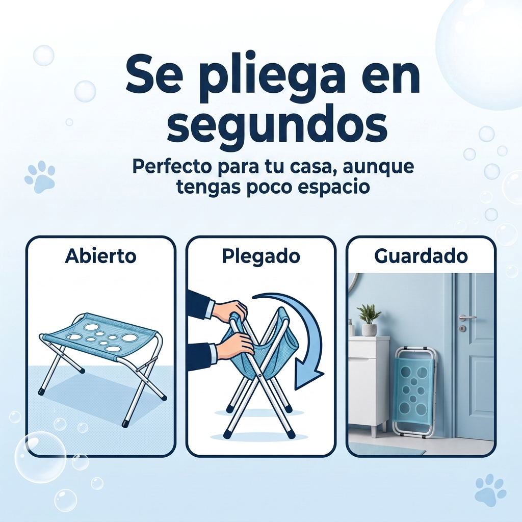 Se pliega en segundos: abierto, plegado y guardado